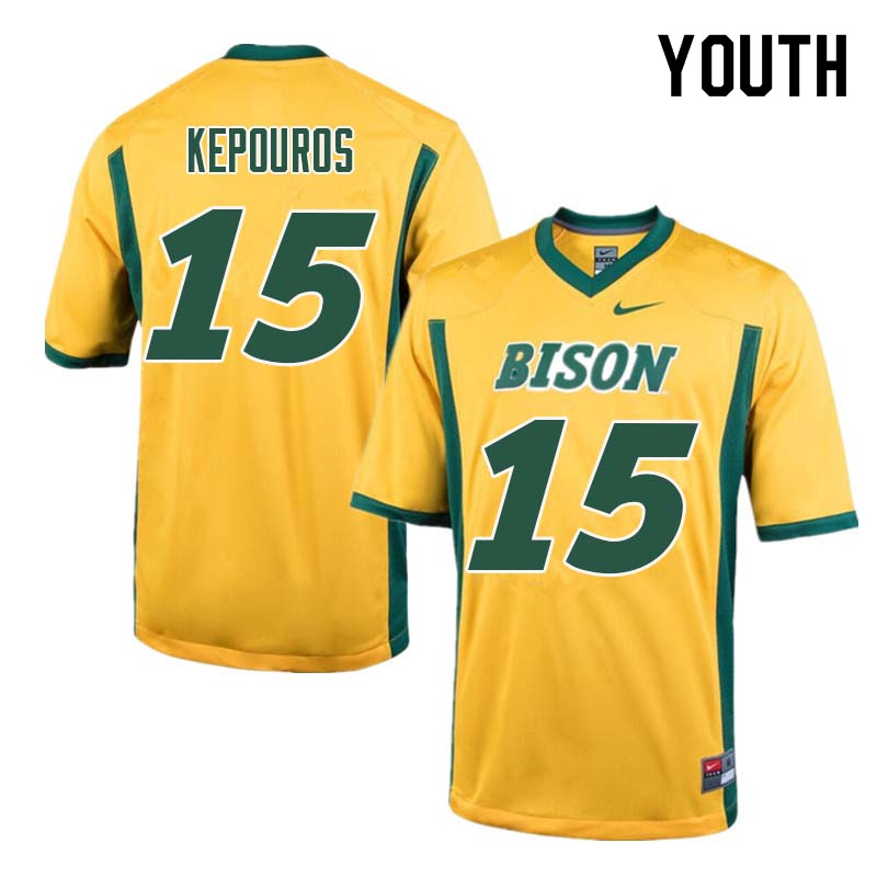 Youth #15 Jimmy Kepouros North Dakota State Bison College Football Jerseys Sale-Yellow